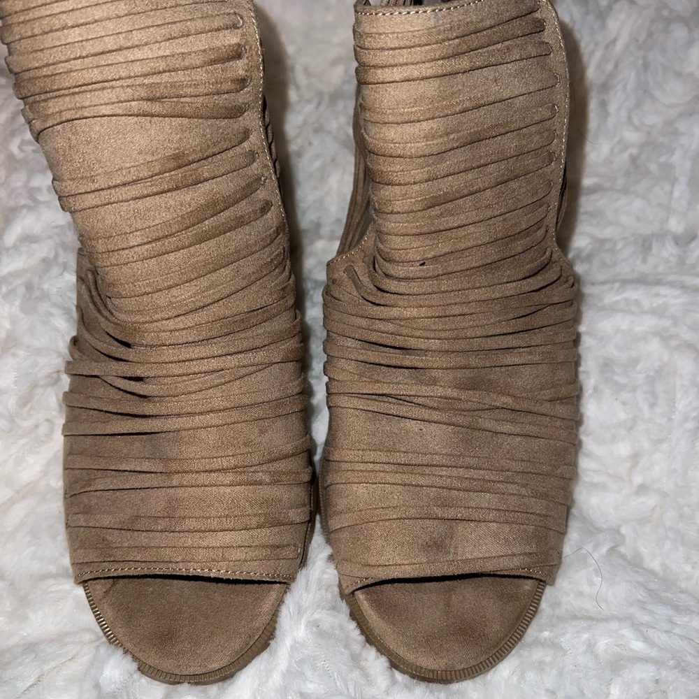 JustFab Women's Tan Peep-Toe Booties